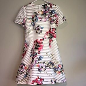 Forever 21 White Floral Dress with Mesh Stripes